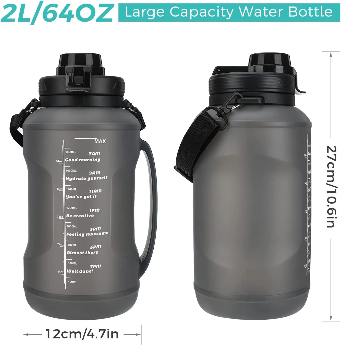 Large Capacity Collapsible Water Bottle - 2L/64OZ Foldable Silicone Design with Straw & Carrying Strap