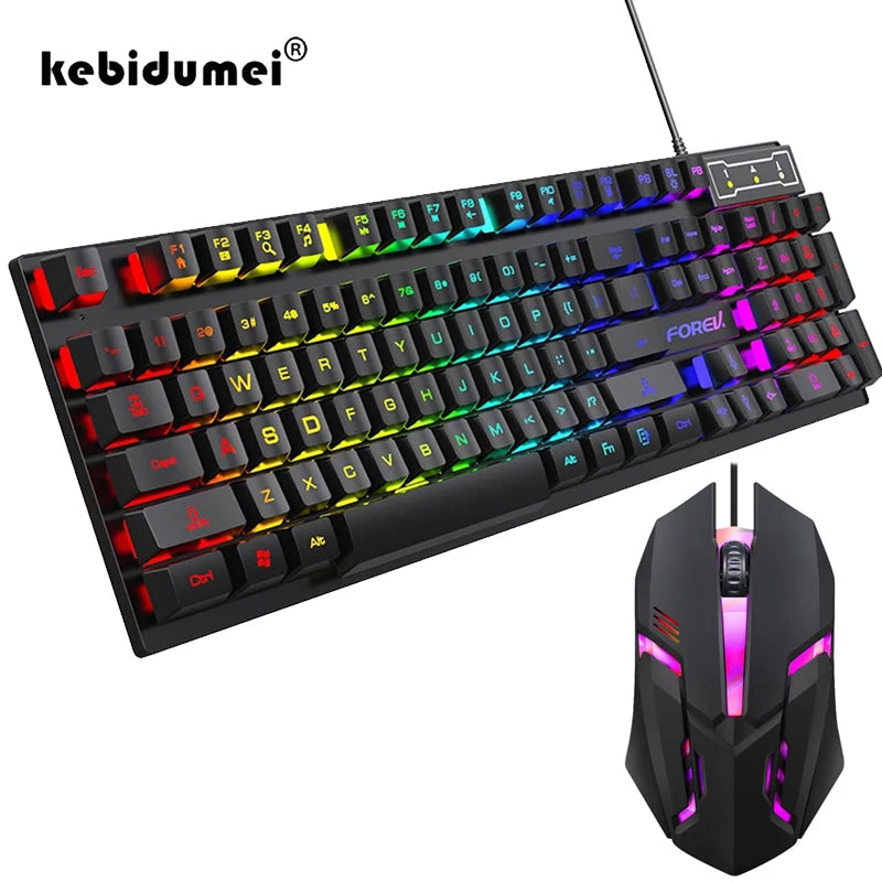 104 Key Backlit Mechanical Keyboard Wired Gaming Keyboard Waterproof Luminous Keyboard and Mouse Set for Gamer PC Laptop Office