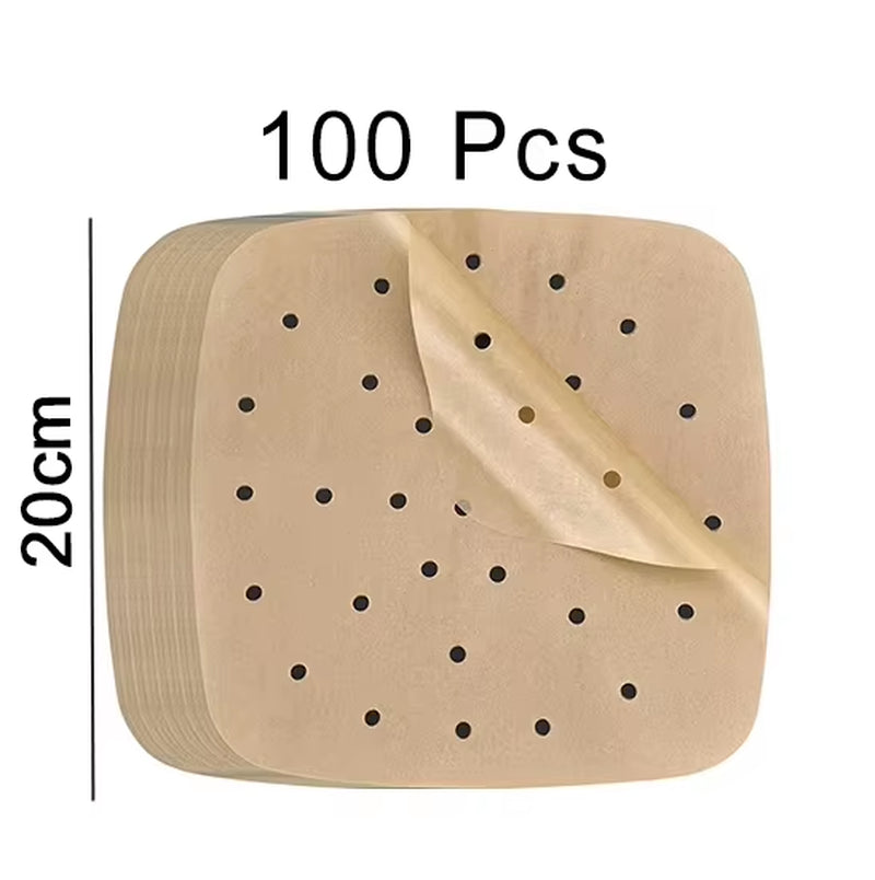 100 Pieces Air Fryer Paper 20-24Cm and 100 Square Perforated Papers for Cosori, Disposableninja Air Fryer Accessories