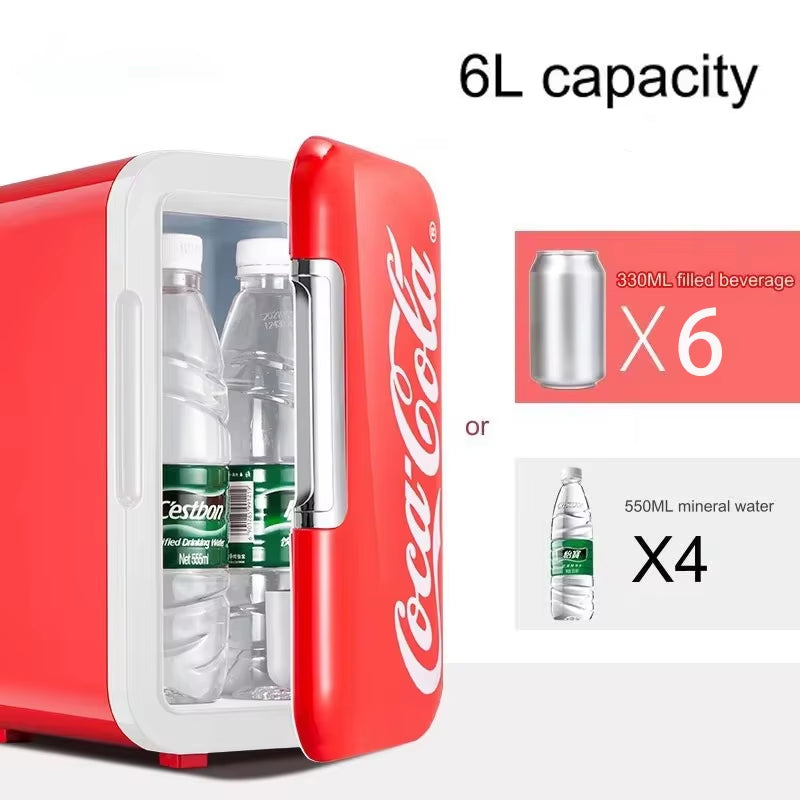 6L Mini Refrigerator Coca-Cola Multifunction Cosmetic Dormitory Warmer Cooler Fridge for Home Car Small Portable Fridge 12V/220V