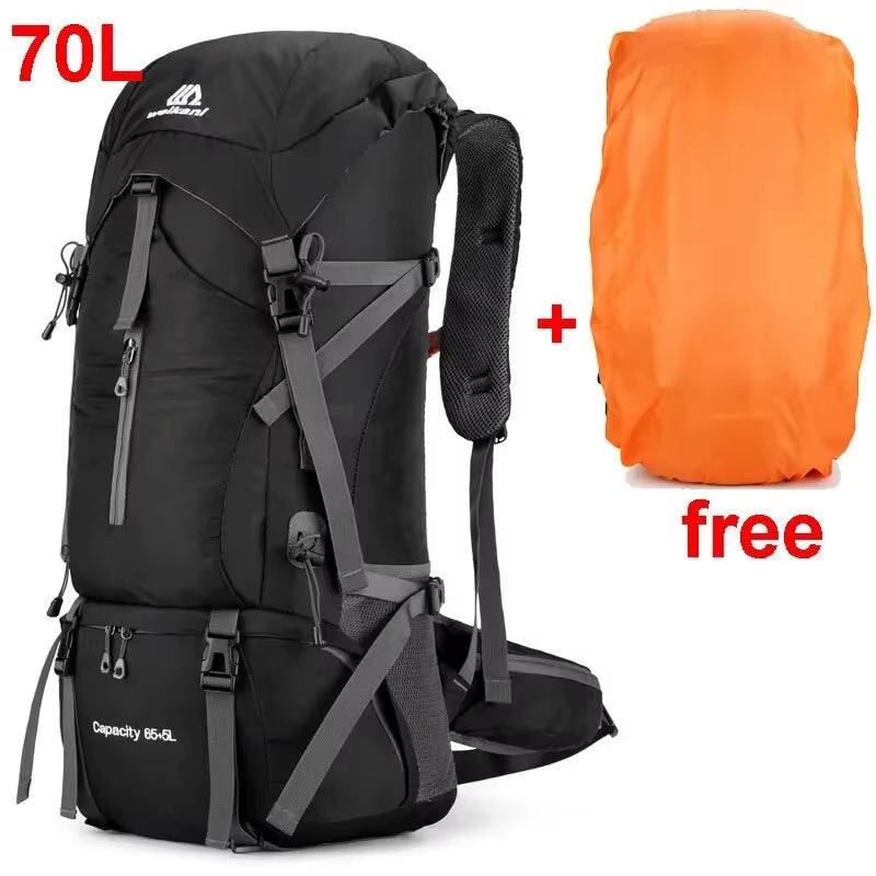 Waterproof Nylon Bag Camping Travel Backpack with Rain Cover Outdoor Hiking Mountaineering Men Shoulder Climbing Traveling Bags