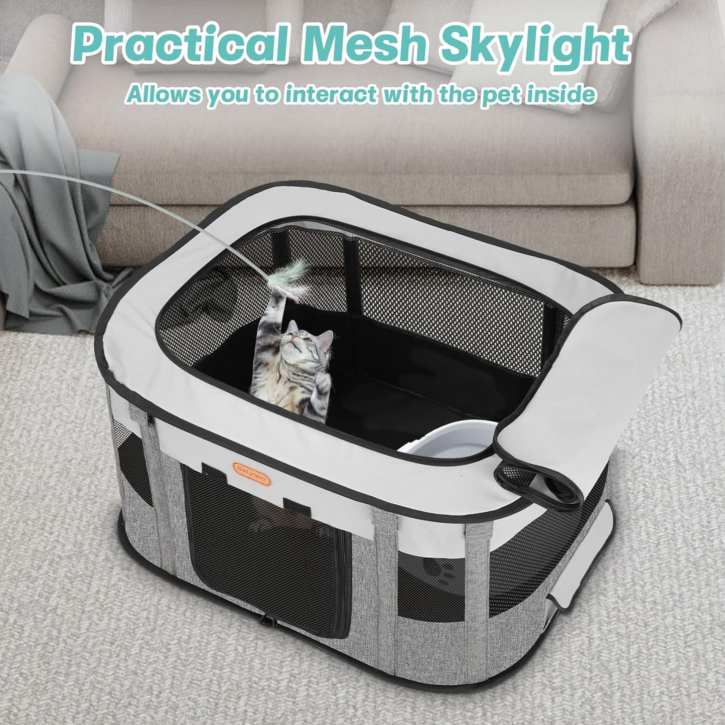 Pet Playpen, Foldable Kitten Cage Puppy Play Pen, Dog Playpens, Puppys Pens for Indoors, Travel Crate with Carrying Case, Tent Outdoor Camping Use