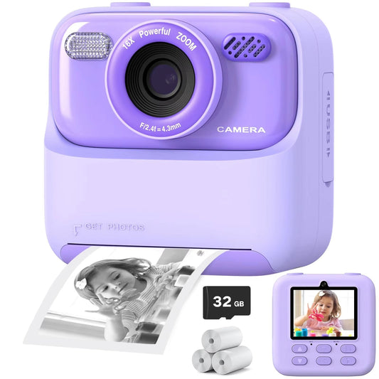 Upgrade Kids Camera Instant 1080P HD Dual Lens Selfie Digital Camera for Girls Boys Christmas Birthday Gifts Toys with 32G Print