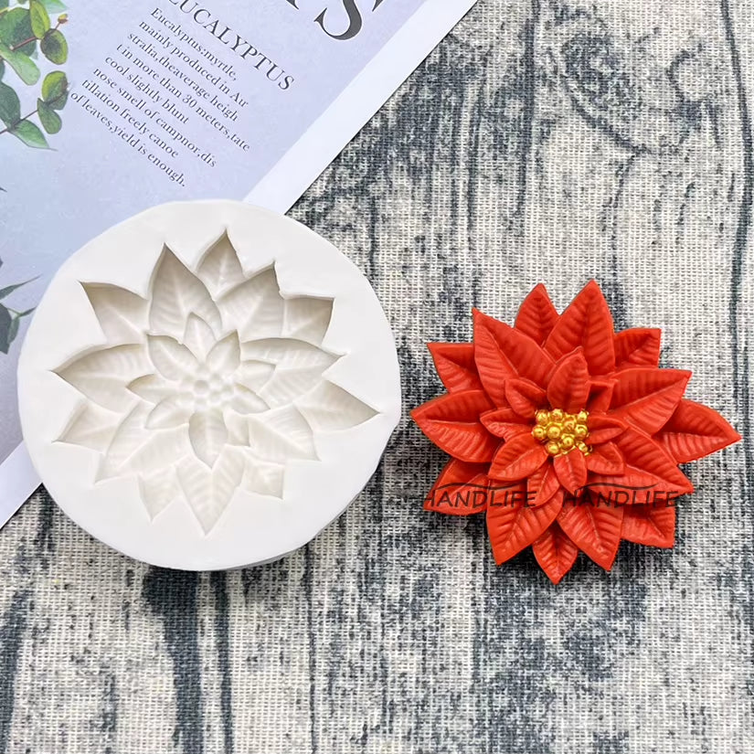 Poinsettia Christmas Flower Silicone Sugarcraft Mold Resin Tools Cupcake Baking Mould Fondant Cake Decorating Tools