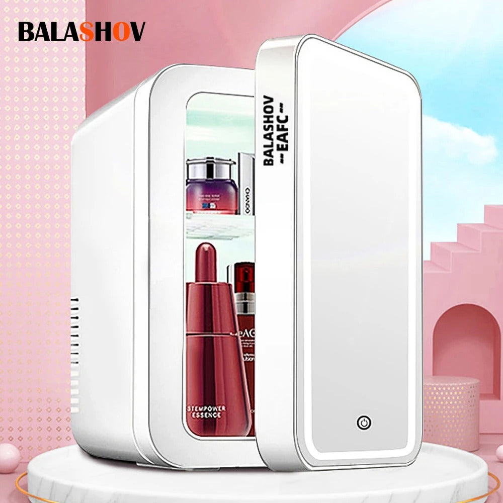 4L Mini Makeup Fridge with LED Light Mirror Portable Cosmetic Storage Refrigerator Keep Fresh Cooler for Home Car Dual Use