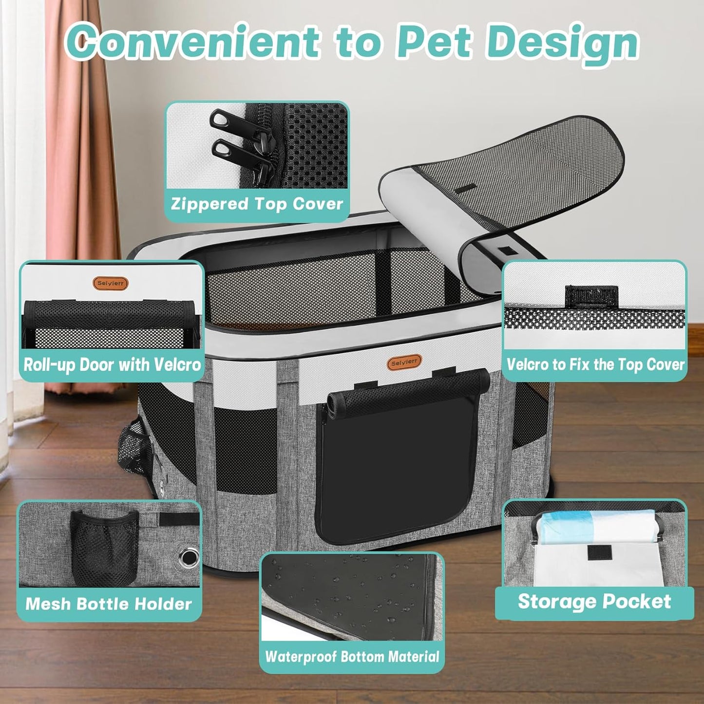 Pet Playpen, Foldable Kitten Cage Puppy Play Pen, Dog Playpens, Puppys Pens for Indoors, Travel Crate with Carrying Case, Tent Outdoor Camping Use