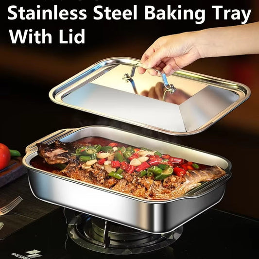 Large Capacity Roaster Pan Fish Baking Pan Stainless Steel Non-Stick Grilling Trays Oven Beef Food Tray Seafood Dish Bbq Plate