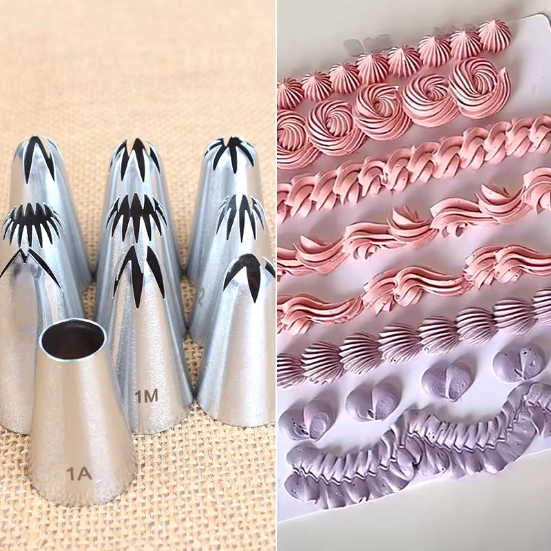 10Pcs Piping Nozzles Set,Stainless Steel Icing Nozzles, Cream Cake Piping Tips for Dessert Biscuit Cup Cake, Kitchen Accessories