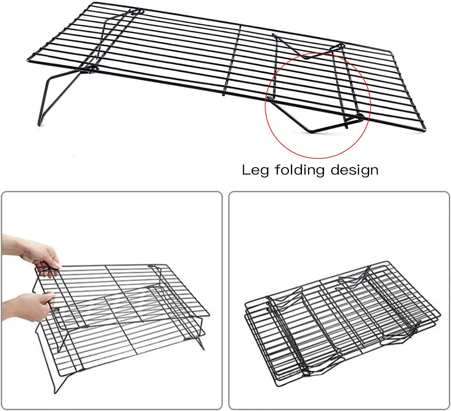 Stainless Steel 3 Layer Foldable Non Stick Wire Grid Baking Tray Cake Cooling Rack Oven Pizza Bread Holder BBQ Shelf Kitchen