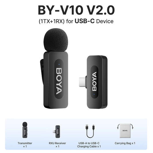 BY-V3 Wireless Lavalier Lapel Mirophone Noise-Cancelling Rechargeable Mic for Iphone Android Camera Live Streaming Vlogging