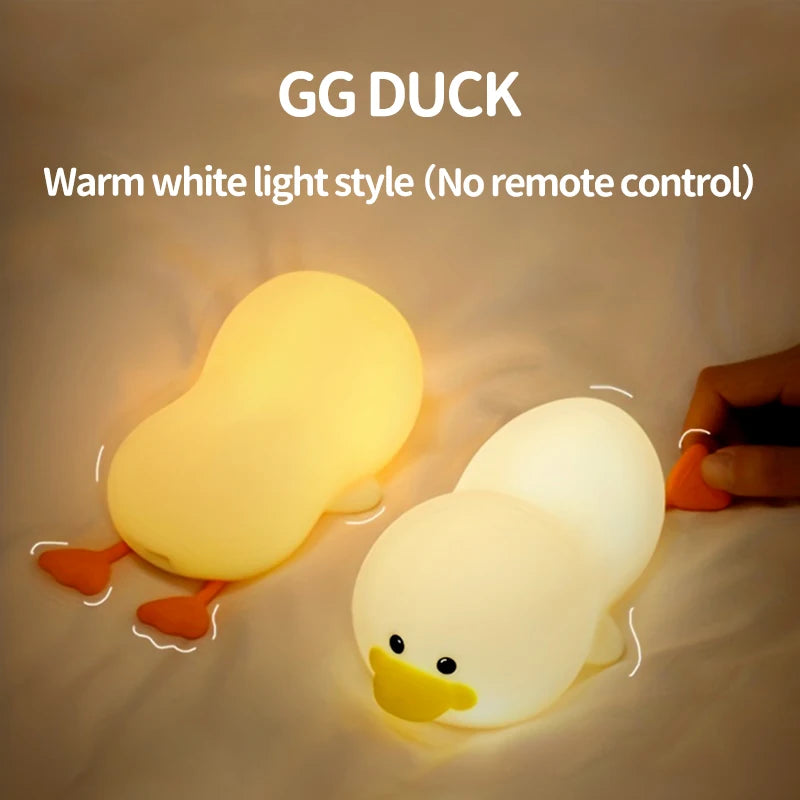 Doudou Duck Night Light - Soft, Eye-Caring USB Rechargeable Lamp for Kids with Automatic Clap Timer