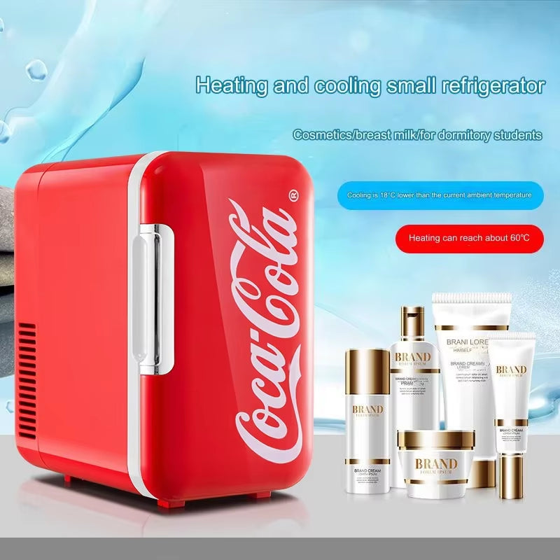 6L Mini Refrigerator Coca-Cola Multifunction Cosmetic Dormitory Warmer Cooler Fridge for Home Car Small Portable Fridge 12V/220V