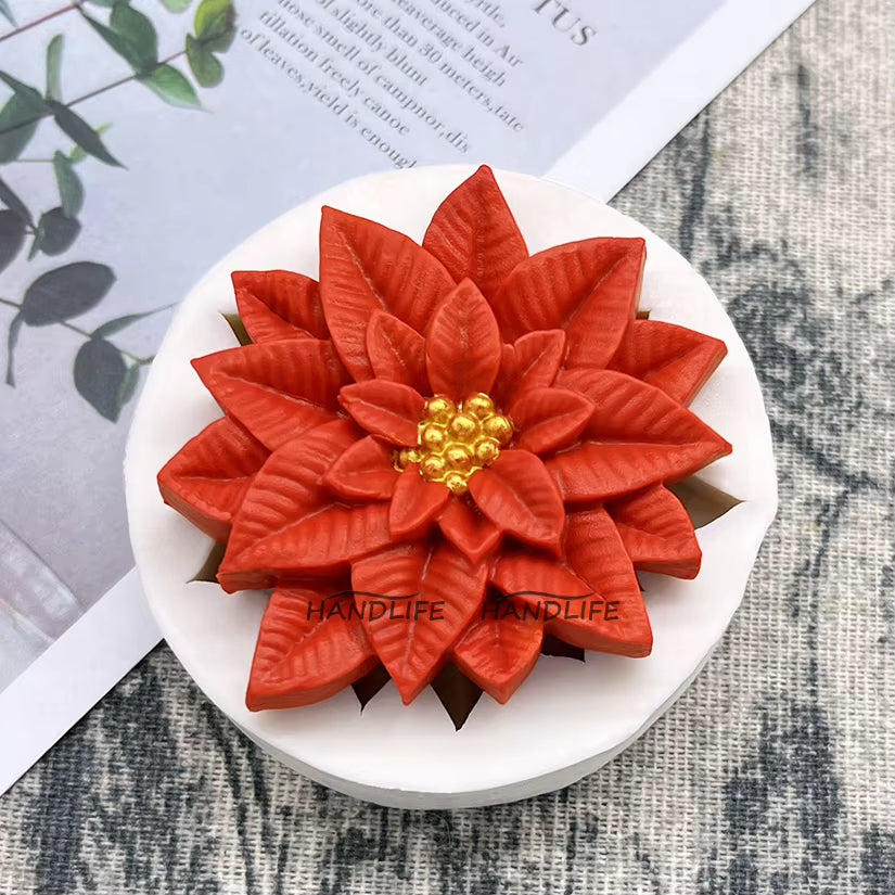 Poinsettia Christmas Flower Silicone Sugarcraft Mold Resin Tools Cupcake Baking Mould Fondant Cake Decorating Tools