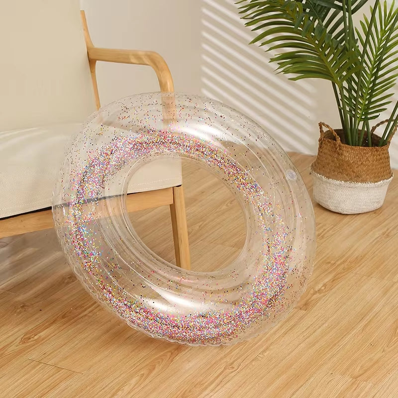 Summer Inflatable Transparent Sequin Swimming Ring for Adults and Children Inflatable Pool Men and Women Water Play Accessories