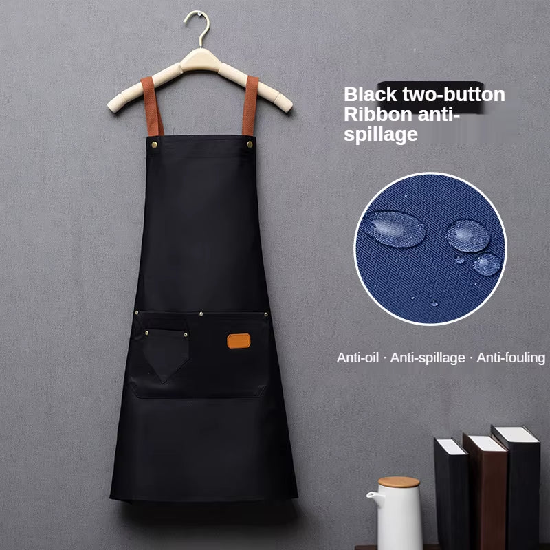 Customized Embroidery Print Logo Signature Waterproof Kitchen Aprons Home Chef Baking Clothes with Pockets Adult Bib Waist Bag