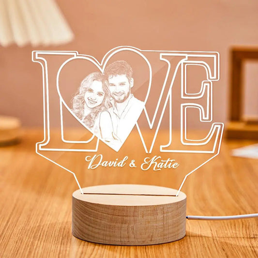 Personalized LOVE 3D Acrylic Night Light with Text & Photo Inkedjoy