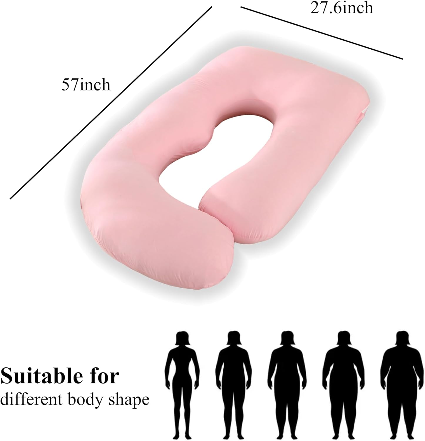 Pregnancy Pillow, Full Body Maternity Pillow 57 Inch, with Removable Washable Cover - Sleep Support for Legs, Back, Neck, Shoulder, HIPS, Belly for Pregnent Women, Jersey Knit Cotton (Pink)