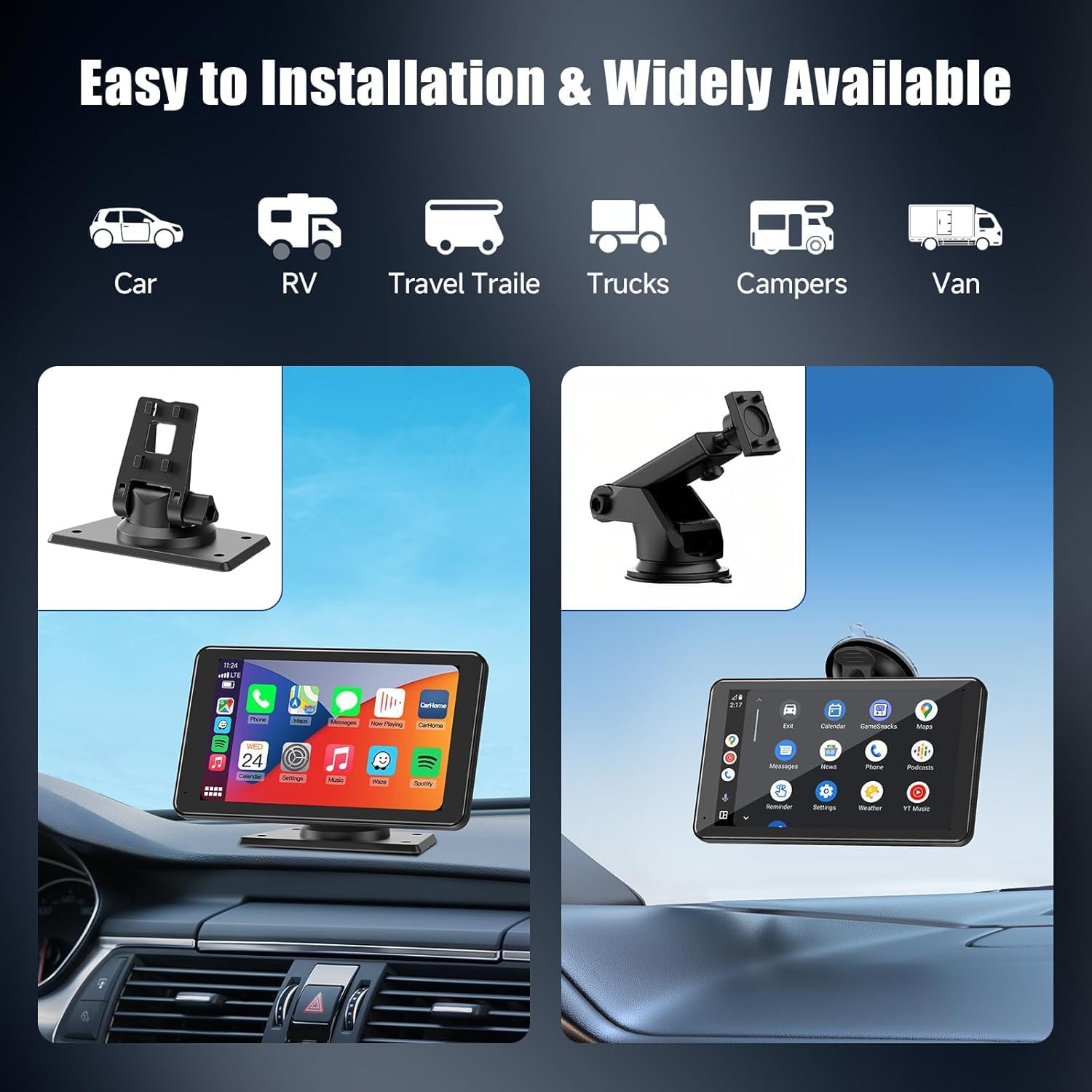 Wireless Carplay Screen for Car 7" HD Portable Car Stereo Touchscreen with Apple Carplay and Android Auto with Mirror Link/Backup Camera/Bluetooth/Gps Navigation/Aux for All Vehicles