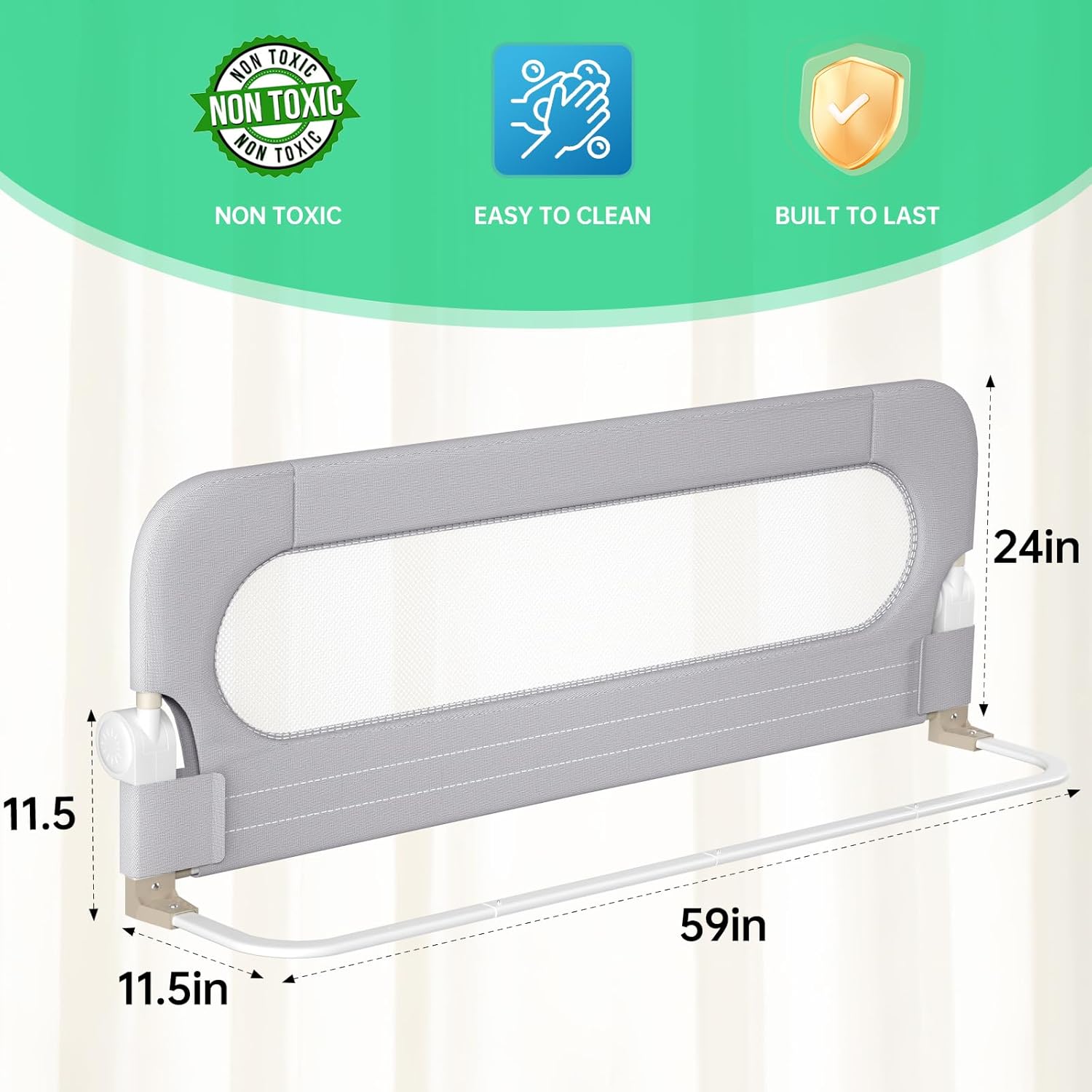 Folding Bed Rail for Toddlers,Safety Baby Bed Rail Guard,Kid Bed Rail with Reinforced Anchor Safety System,Bed Rail for Baby Fit Bunk,Full Size,Queen,King,Twin(Grey,59"X23.6")