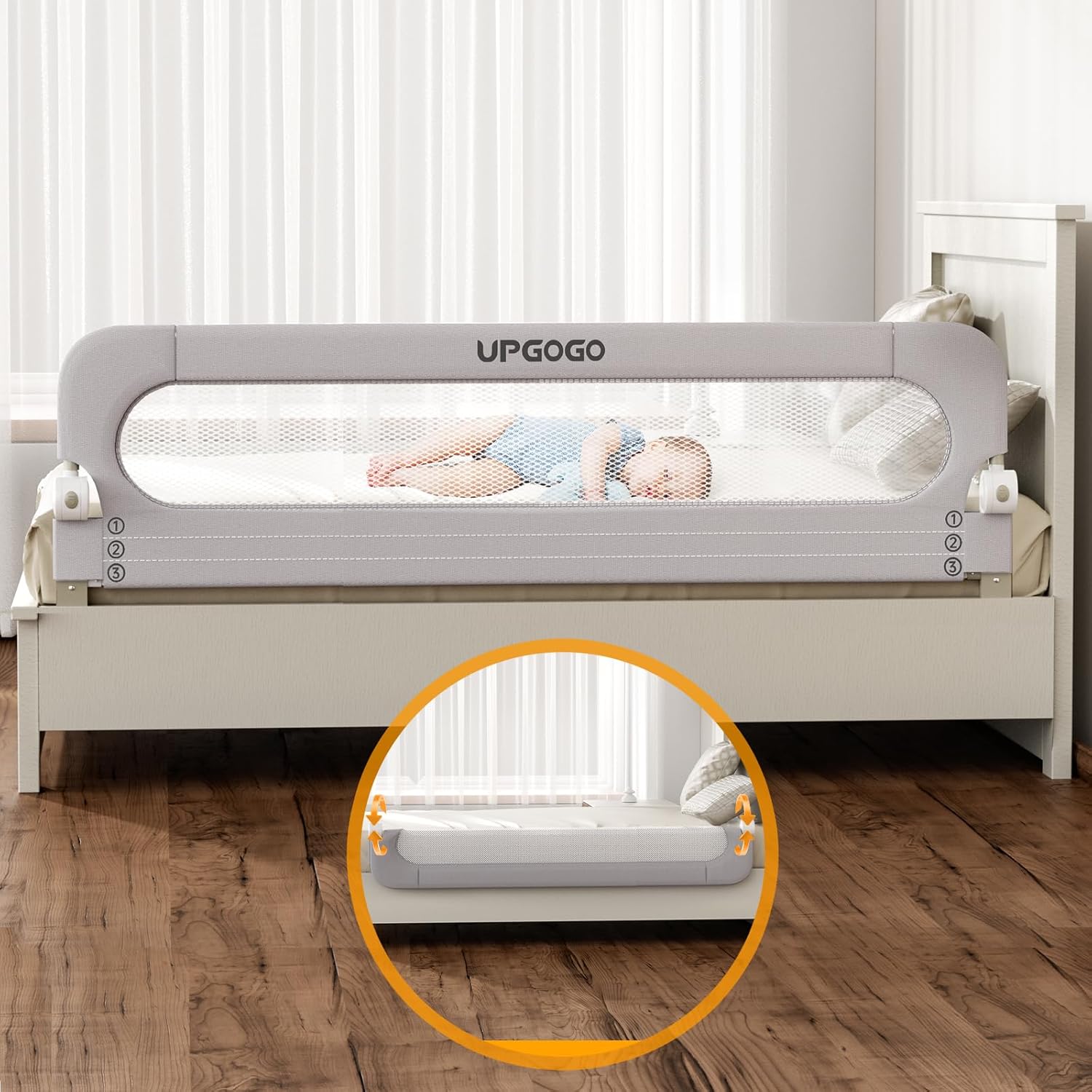 Folding Bed Rail for Toddlers,Safety Baby Bed Rail Guard,Kid Bed Rail with Reinforced Anchor Safety System,Bed Rail for Baby Fit Bunk,Full Size,Queen,King,Twin(Grey,59"X23.6")