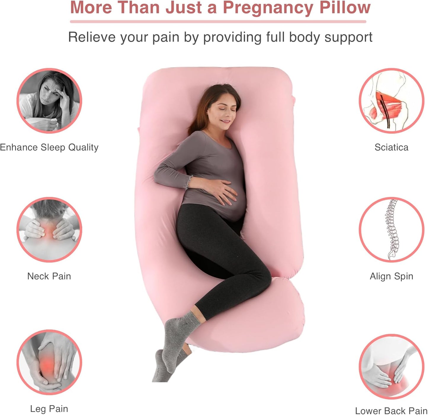 Pregnancy Pillow, Full Body Maternity Pillow 57 Inch, with Removable Washable Cover - Sleep Support for Legs, Back, Neck, Shoulder, HIPS, Belly for Pregnent Women, Jersey Knit Cotton (Pink)