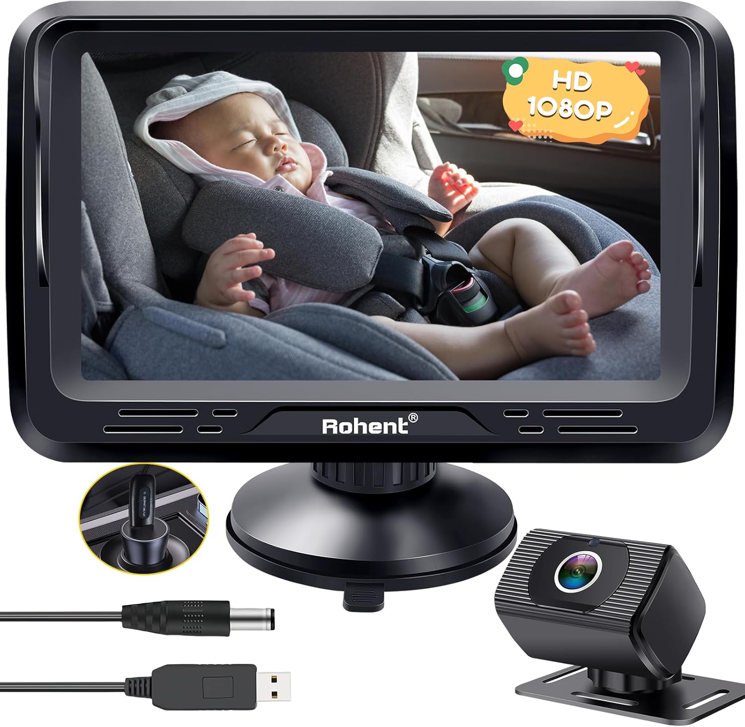 Baby Car Camera 2-Pack - Dual HD 1080P Monitors with Night Vision, Adjustable Angles, Glare-Free Display, Easy Installation for Two Kids, Ideal for Road Trips