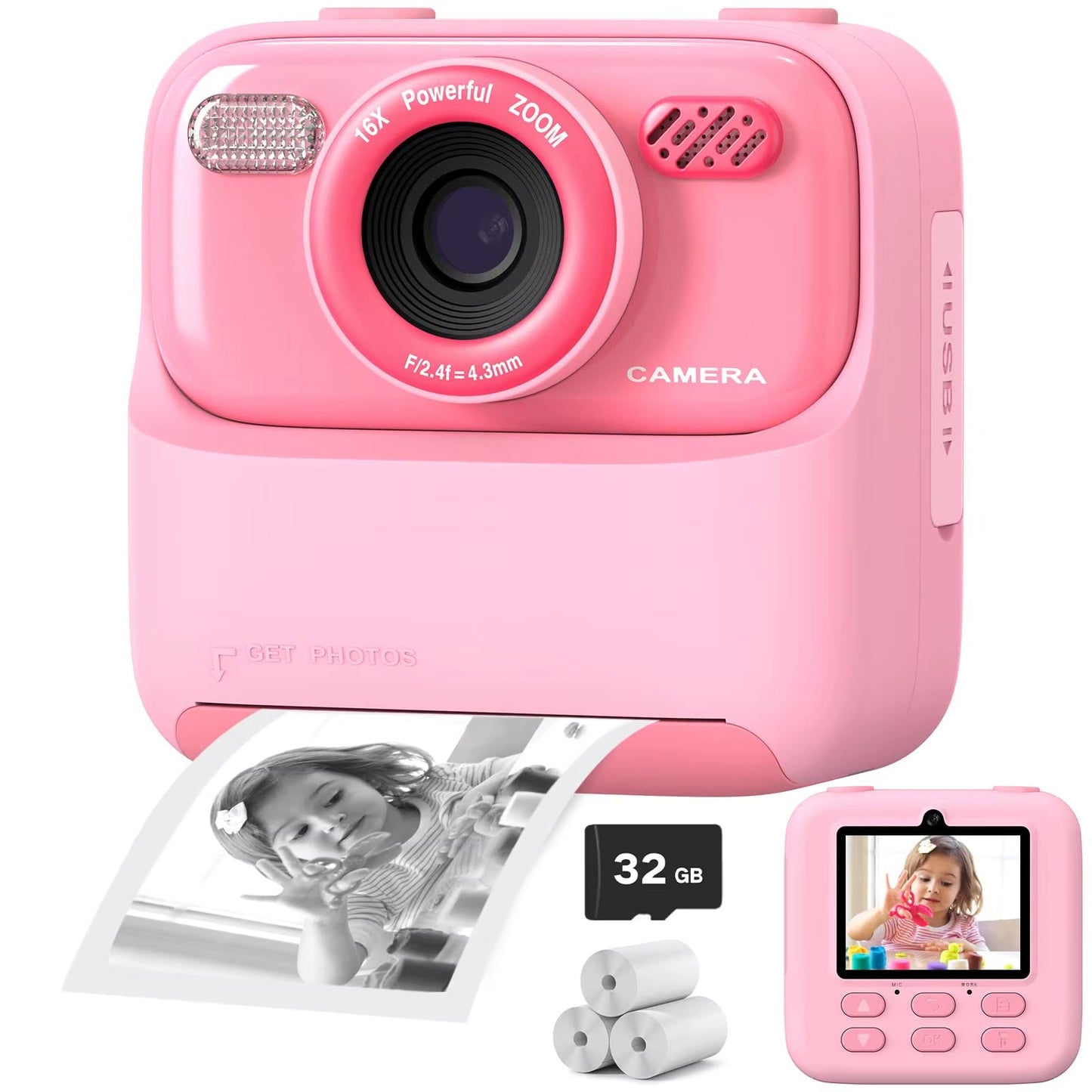 Upgrade Kids Camera Instant 1080P HD Dual Lens Selfie Digital Camera for Girls Boys Christmas Birthday Gifts Toys with 32G Print