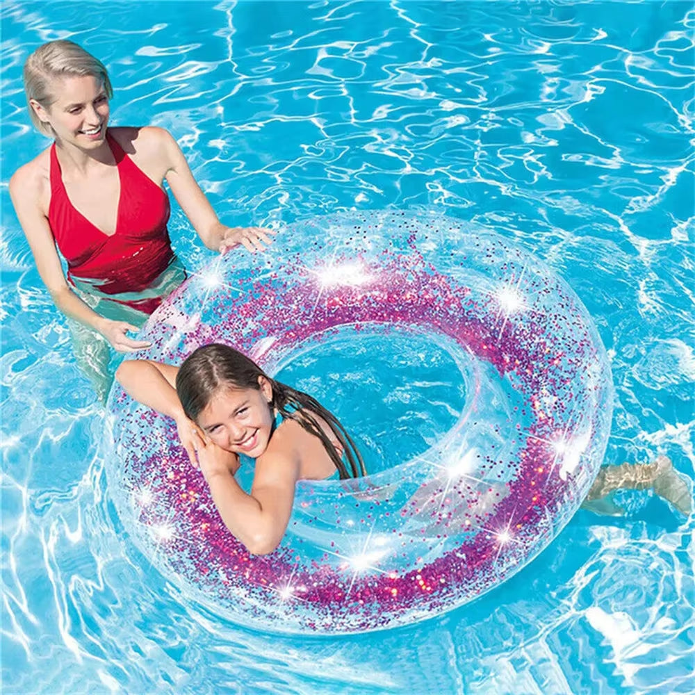 Summer Inflatable Transparent Sequin Swimming Ring for Adults and Children Inflatable Pool Men and Women Water Play Accessories