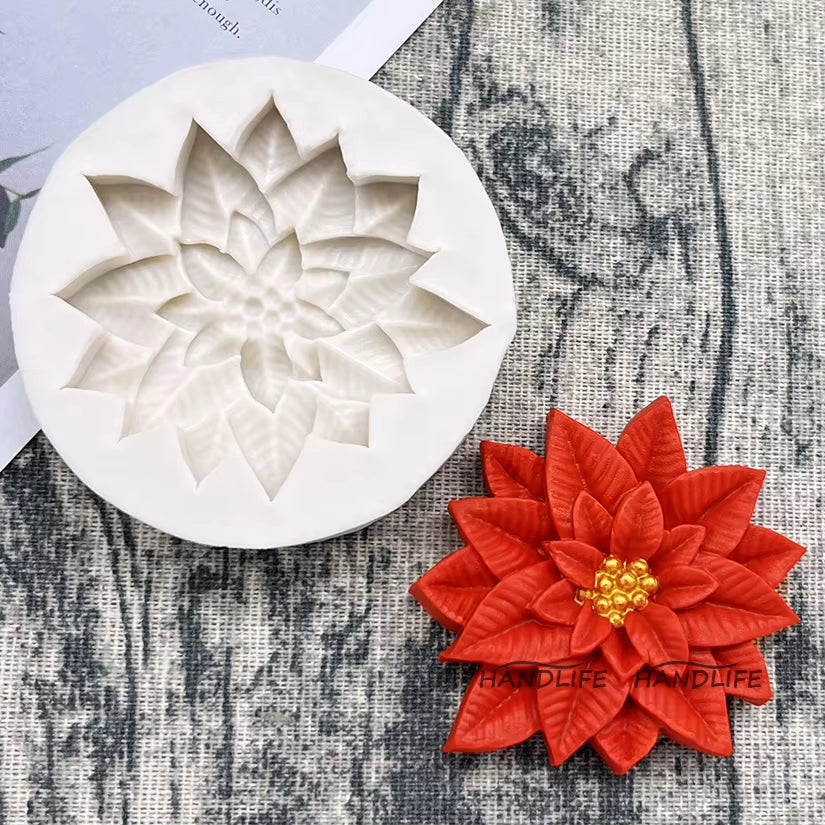 Poinsettia Christmas Flower Silicone Sugarcraft Mold Resin Tools Cupcake Baking Mould Fondant Cake Decorating Tools