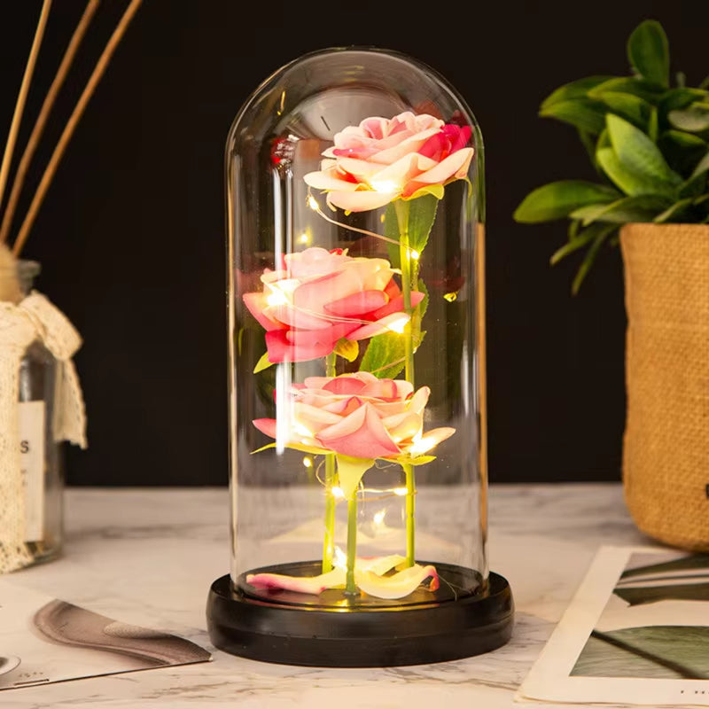 LED Galaxy Three Rose Artificial Flowers, Wedding Decoration, Creative Valentine'S Day and Mother'S Day Gift without Battery 1Pc