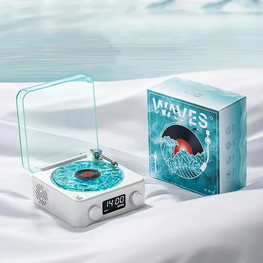 Waves Retro Bluetooth Vinyl Player Speaker with White Noise & RGB Lights - Perfect Sleep Aid!