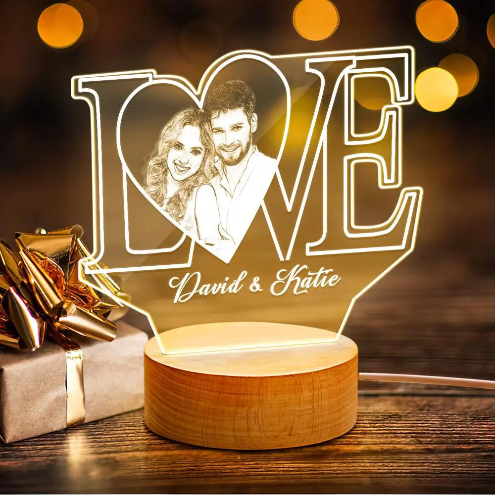 Personalized LOVE 3D Acrylic Night Light with Text & Photo Inkedjoy