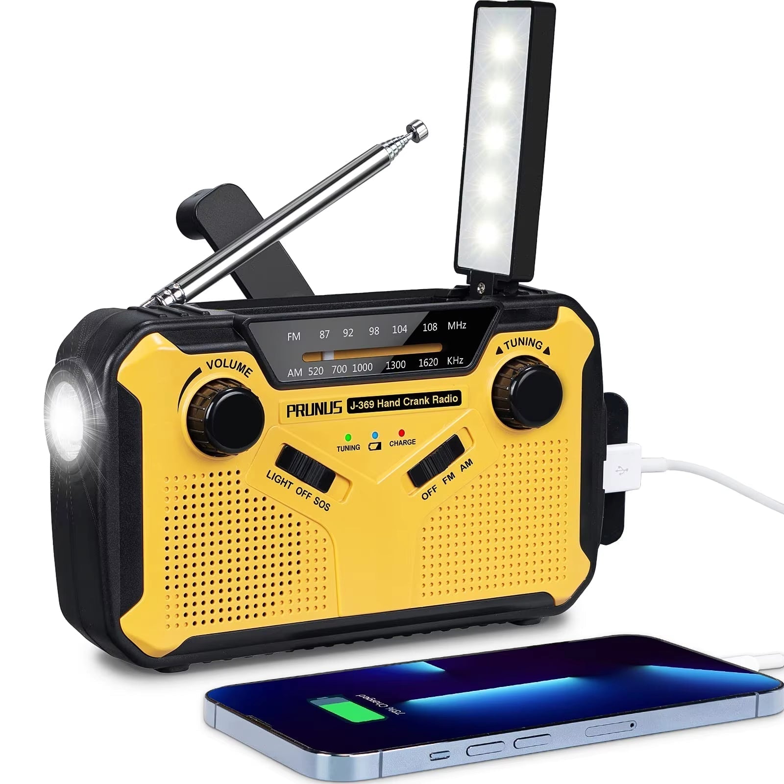 Emergency Radio AM/FM Portable Radio Solor Hand Crank USB AA Batteries Rechargeable Torch Reading Lamp SOS Alarm for Emergencies