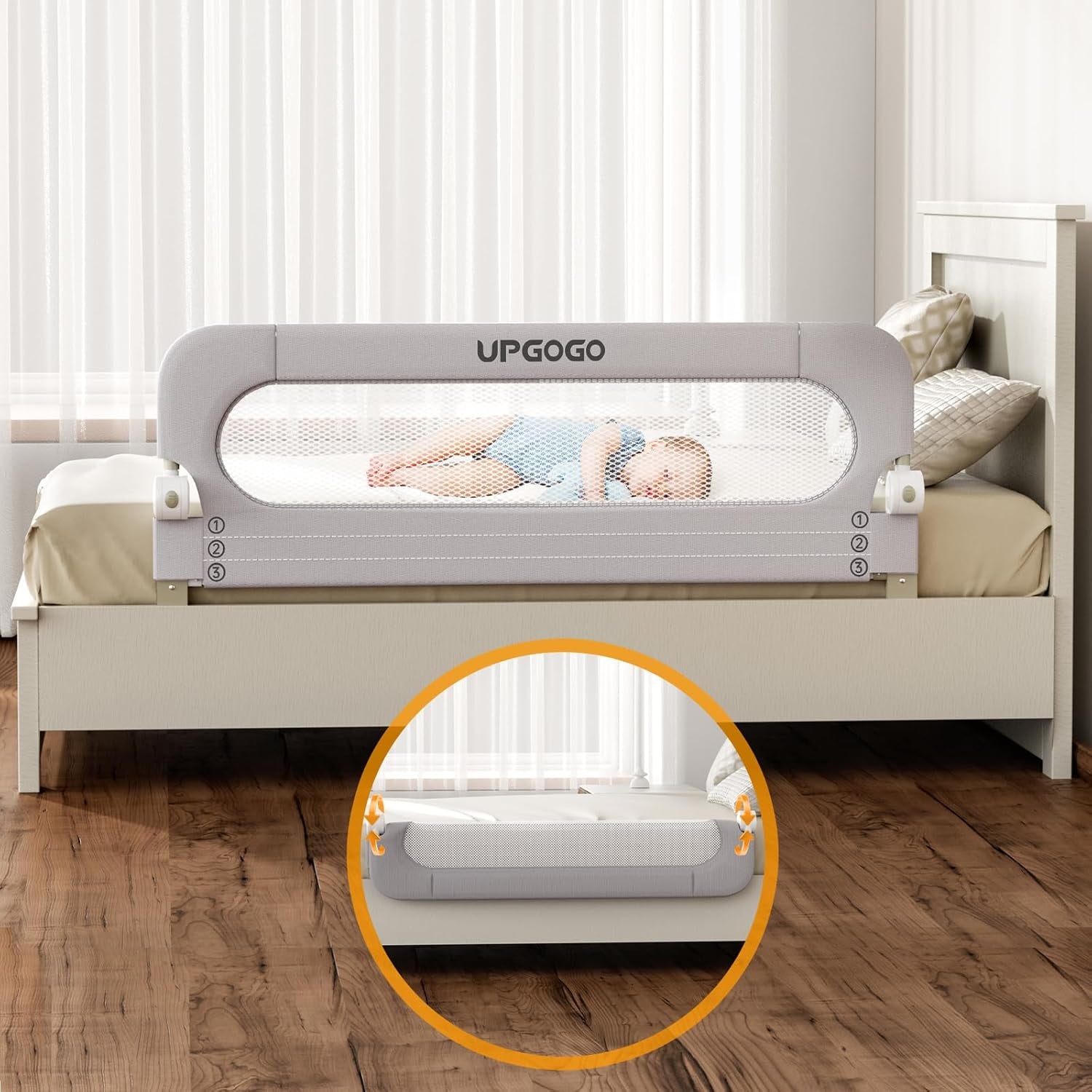 Folding Bed Rail for Toddlers,Safety Baby Bed Rail Guard,Kid Bed Rail with Reinforced Anchor Safety System,Bed Rail for Baby Fit Bunk,Full Size,Queen,King,Twin(Grey,59"X23.6")