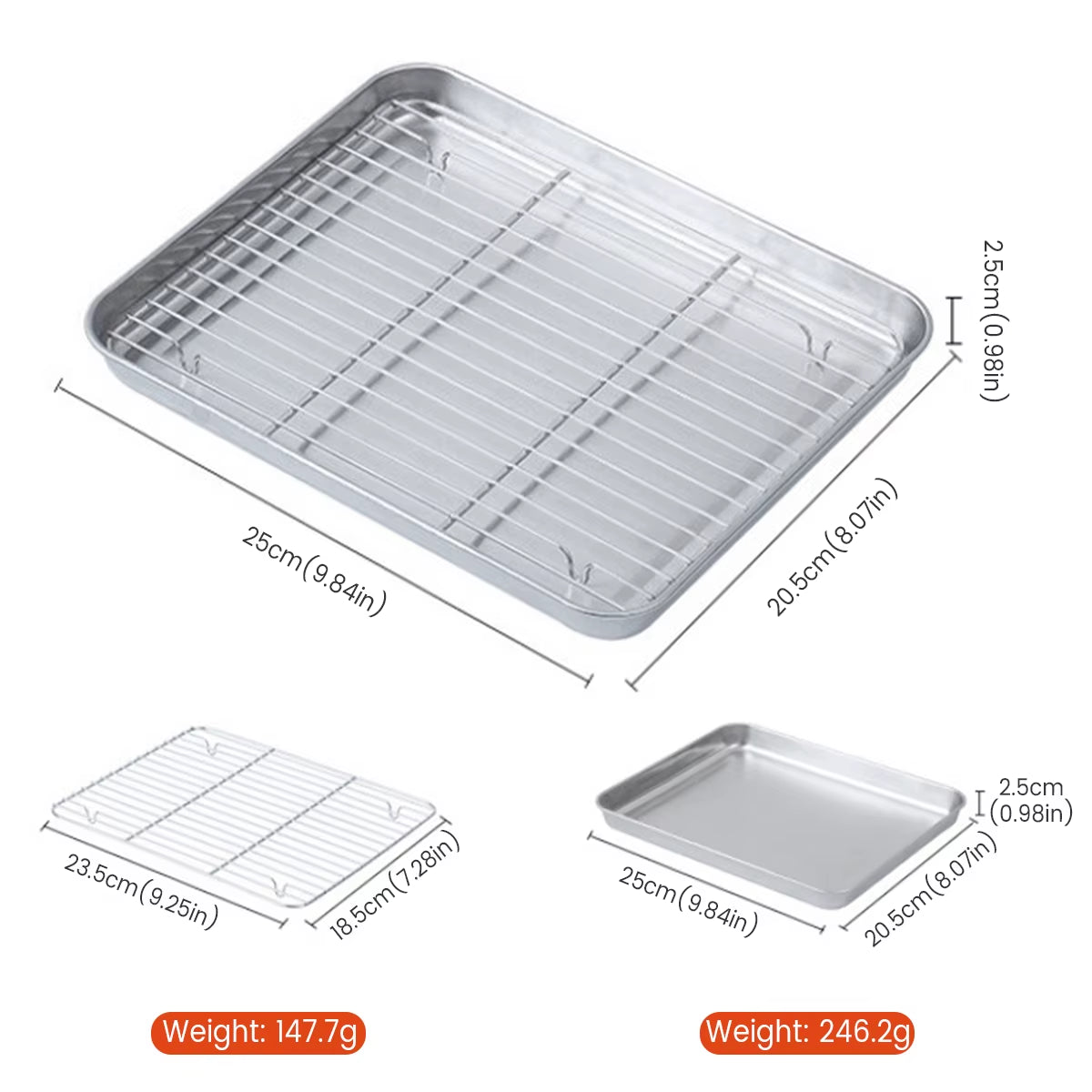 Stainless Steel Baking Pan Tray with Wire Rack Cake Baking BBQ Pan Tray Plate Oven Brownie Rack Cooking Roasting Grilling Tool