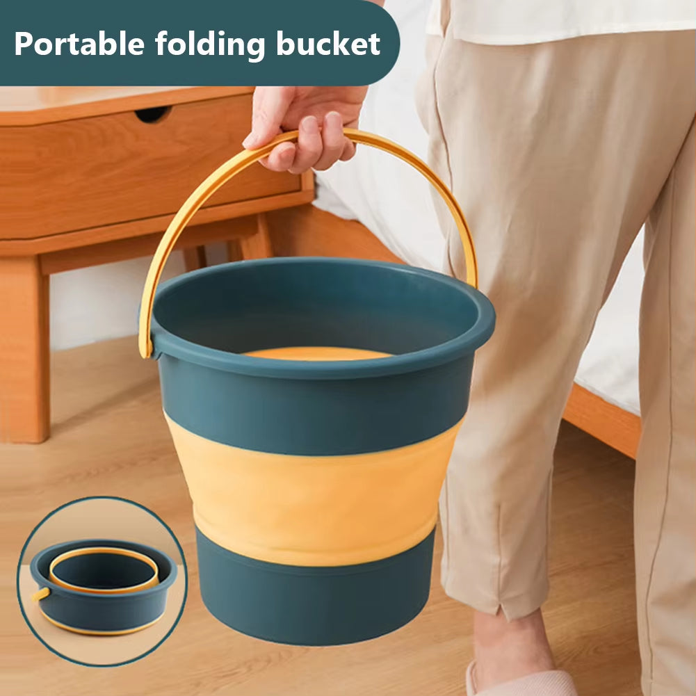 5/10L Folding Portable Bucket with Cover Car Wash Fishing Bathroom Tool Silicone Bucket Outdoor Camping Household Supplies