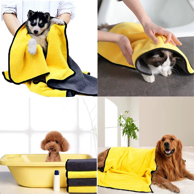 Quick Drying Dog and Cat Towels Soft Fiber Towels Absorbent Bath Towel Pet Bathrobe Convenient Cleaning Towel Pet Supplies