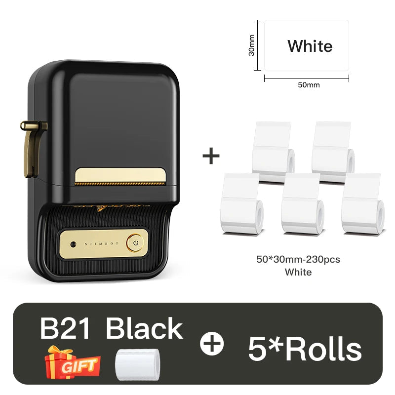 B21 Portable Thermal Printer 1500Mah Wireless Sticker Printer with Self-Adhesive Labels for Barcode Clothing Jewelry